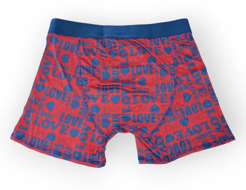 Men's Printed Red And Blue Love Boxer Briefs Elastic Waistband Cute Gift Size M